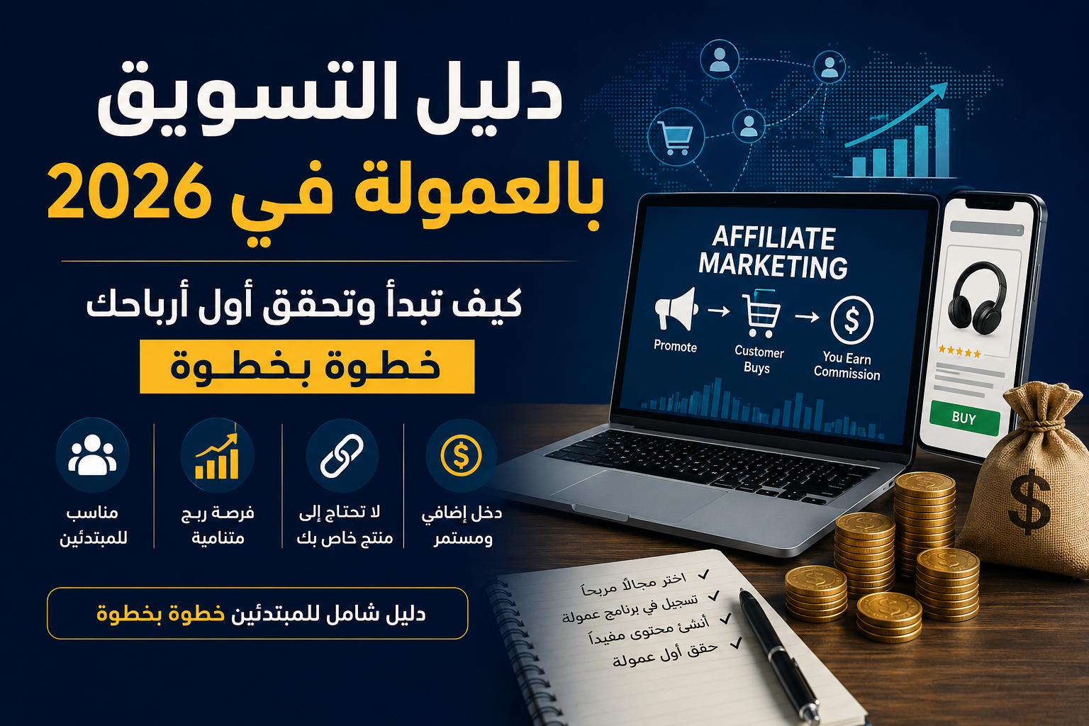 دليل التسويق بالعمولة في 2026: كيف تبدأ وتحقق أول أرباحك خطوة بخطوة