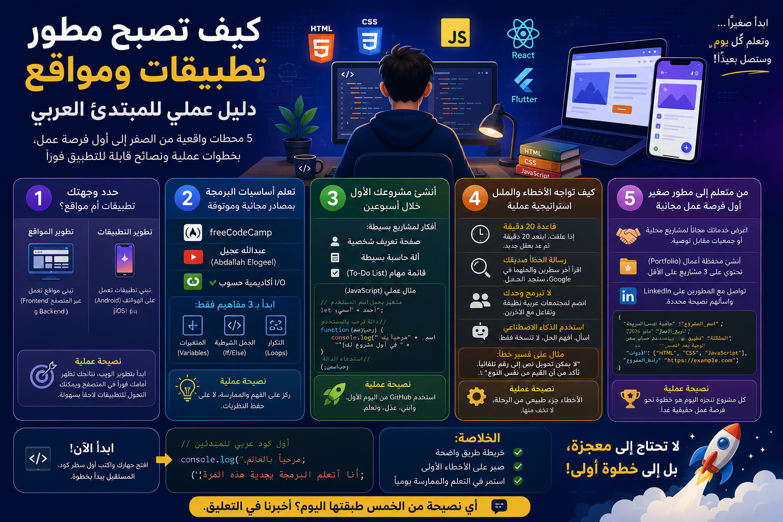 كيف تصبح مطور تطبيقات ومواقع – دليل عملي للمبتدئ العربي